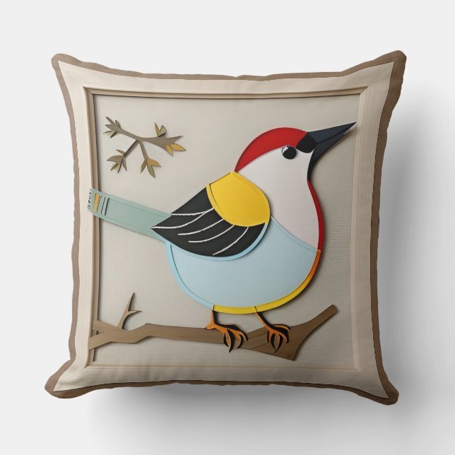 Bird Stylized Paper Artwork Kissen (Vorderseite)