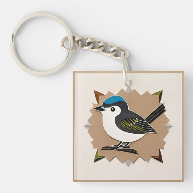 Bird Stylized Paper Artwork Schlüsselanhänger (Vorderseite)