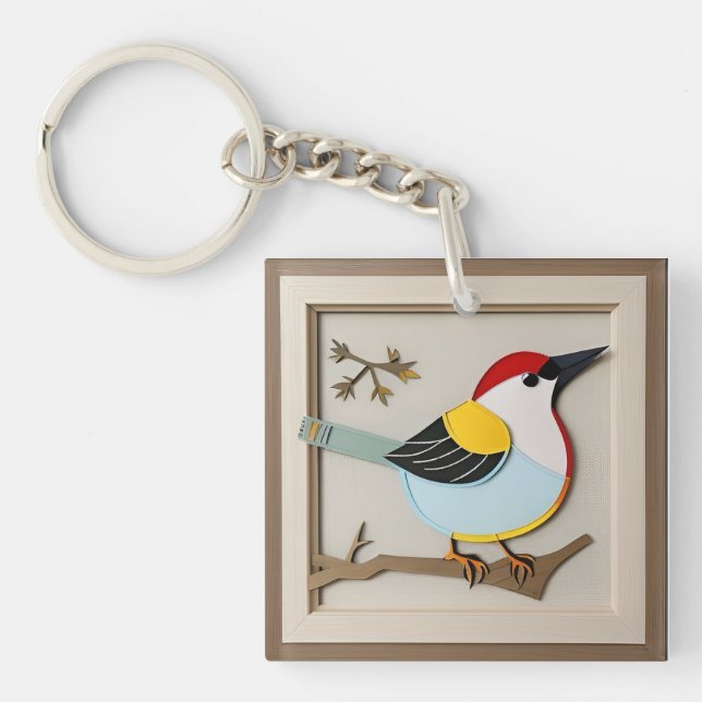 Bird Stylized Paper Artwork Schlüsselanhänger (Vorderseite)
