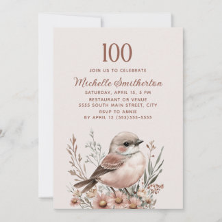 Bird Terracotta Pink 100. Geburtstag Einladung