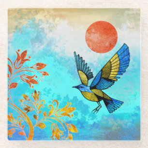 Bird Tree Sun Glasuntersetzer