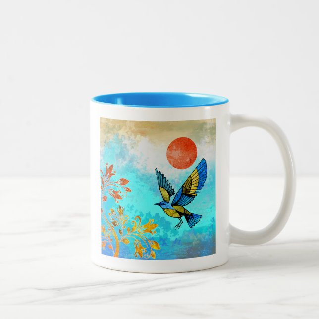 Bird Tree Sun Zweifarbige Tasse (Rechts)
