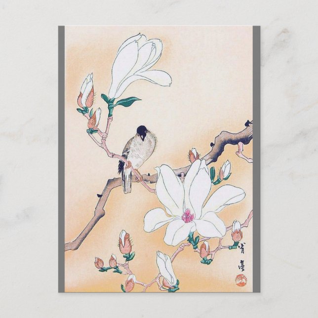 Bird und Magnolia Blossom, Watanabe Seitei Postkarte (Vorderseite)