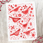 Bird Watercolor Red Feiertagspostkarte<br><div class="desc">Rote Wasserfarbenvögel und Blume auf weißem Hintergrund. Originelle Kunst von Nic Squirrell.</div>