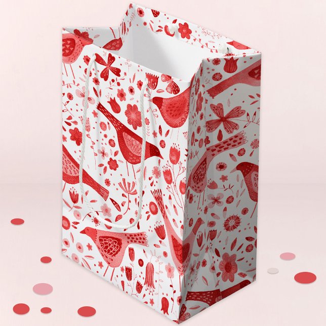 Bird Watercolor Red Mittlere Geschenktüte (Von Creator hochgeladen)