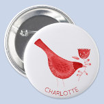 Bird Watercolor Red Personalisiert Button<br><div class="desc">Moderne Aquarellvogel rot-weiß. Originelle Kunst von Nic Squirrell. Ändern Sie den Namen,  um ihn zu personalisieren.</div>