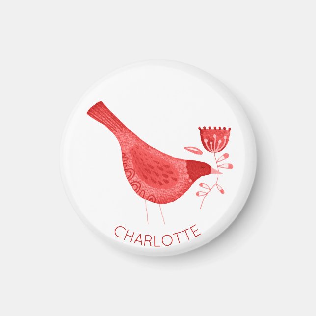 Bird Watercolor Red Personalisiert Magnet (Vorne)