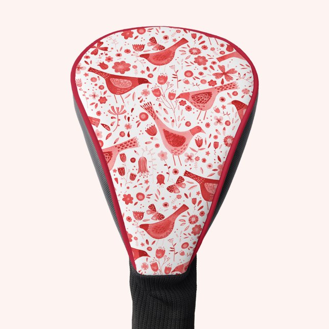 Bird Watercolor Red White Golf Headcover (Red and white watercolor bird pattern golf head cover)