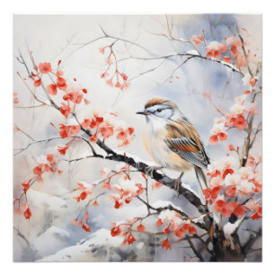 Bird Winter Blume Fotodruck
