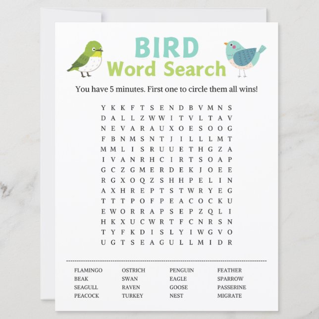 Bird Word Search Game (Vorderseite)