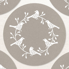 Bird Wreath Moderner skandinavischer Stil Runder Aufkleber