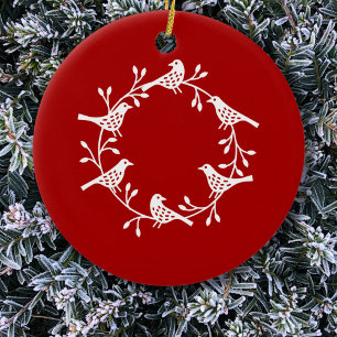 Bird Wreath White Red Keramik Ornament