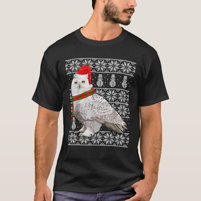 Bird Xmas Weihnachtsmannmütze Snowy Owl Ugge Weihn T-Shirt (Vorderseite)