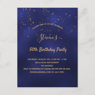 Birday Party Blue Gold einfache Einladung Postkarte