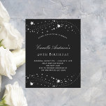 Birday Party schwarze Stars elegantes Budget Flyer<br><div class="desc">Eine 40. (oder jedes Alter) Geburtstagsfeier Einladung. Ein schwarzer Hintergrund mit Imitaten silbernen Sternen. Personalisieren und fügen Sie einen Namen und Party-Details hinzu. Weißer Text.</div>