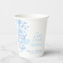  Birdcage Hochzeit individuelle Name blau-weiß Pappbecher