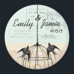 Birdcage Love Birds Wedding Abzeichen Magnet<br><div class="desc">Geburtstagshochzeiten Postkarte Hintergrund</div>
