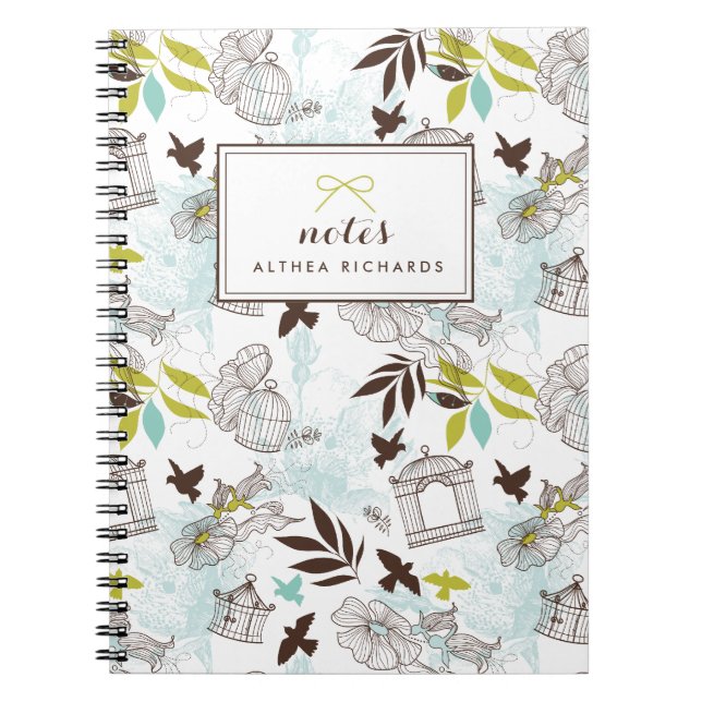 Birdcages Floral Pattern Personalisiertes Notebook Notizblock (Vorderseite)