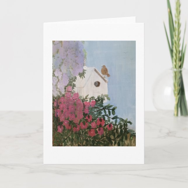 Birdhouse and Flowers Painting Blank Inside Karte (Vorderseite)