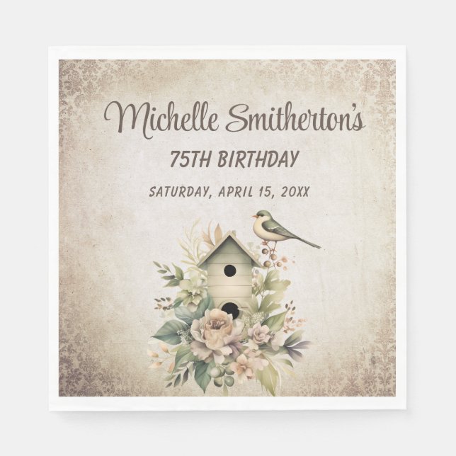 Birdhouse Botanische Natur 75. Geburtstag Serviette (Vorderseite)