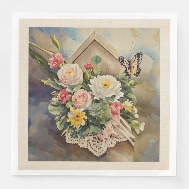 Birdhouse Bouquet - Paper Napkin Serviette (Vorderseite)