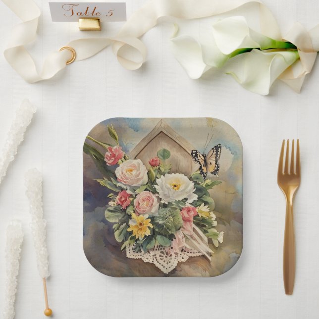 Birdhouse Bouquet - Papierplatte Pappteller (Hochzeit)