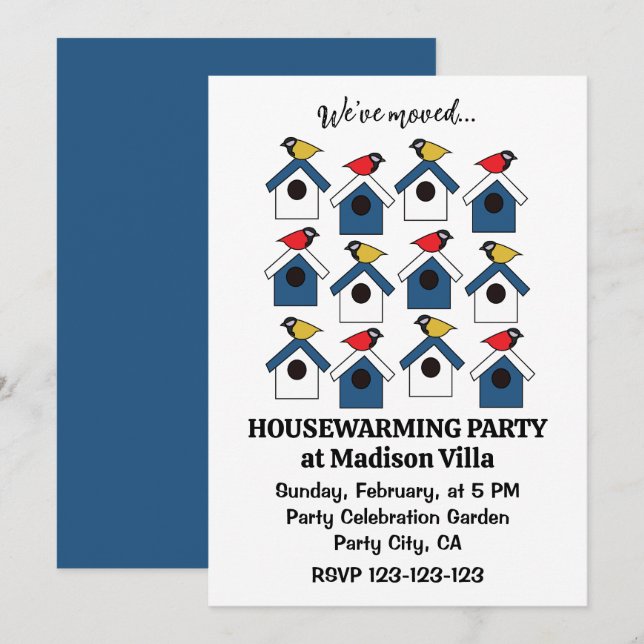 Birdhouse farbenfrohe Vögel Wir haben das Geburtsh Einladung (Vorne/Hinten)