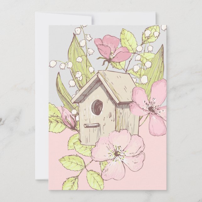 Birdhouse Floral Colorblock Blank Greycard (Vorderseite)