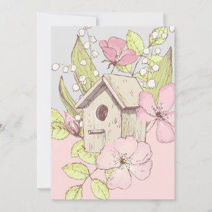 Birdhouse Floral Colorblock Blank Greycard