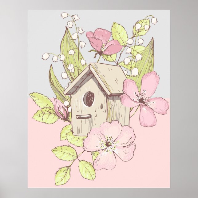 Birdhouse Floral Colorblock Poster (Vorne)