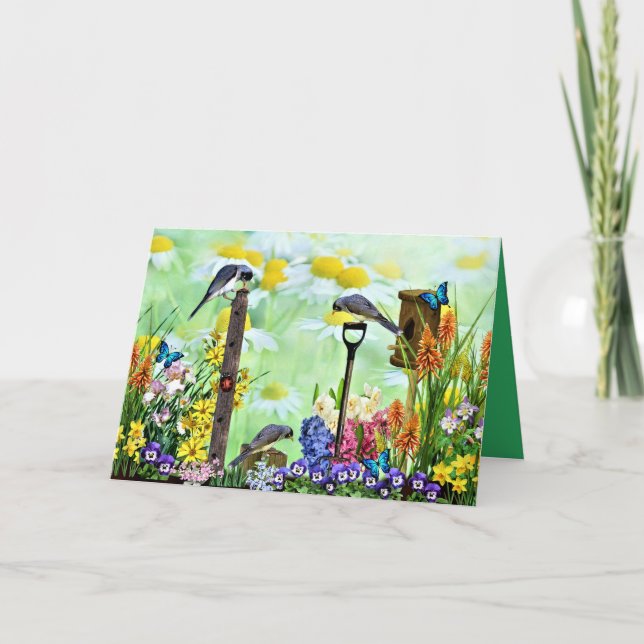 Birdhouse Flower Garden Karte (Vorderseite)