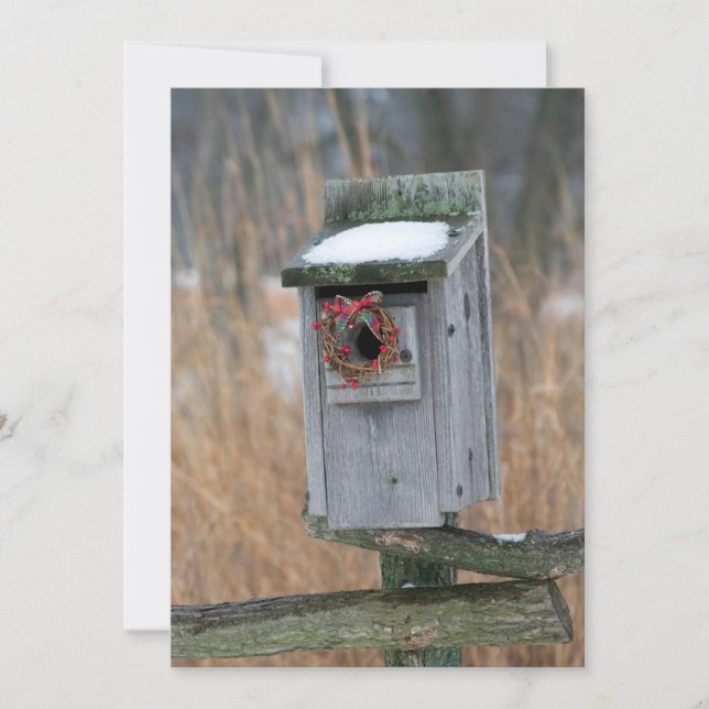 Birdhouse mit Holiday Wreath Feiertagskarte (Vorderseite)
