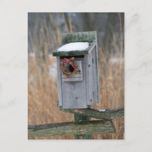Birdhouse mit Holiday Wreath Feiertagspostkarte