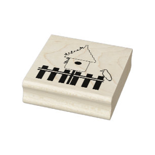 Birdhouse mit Picketzaun Holzkunst Briefmarke Gummistempel