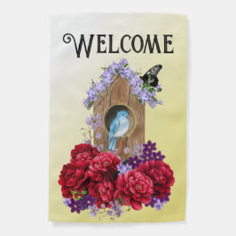 Birdhouse mit Red & Purple Flowers Blue Bird