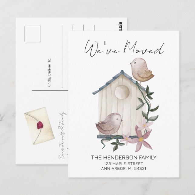 Birdhouse New Zuhause Moving Ankündigung Postkarte (Vorne/Hinten)