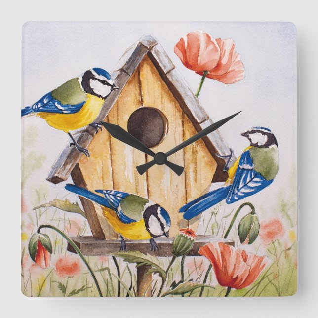 Birdhouse Quadratische Wanduhr (Vorderseite)