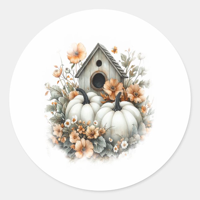 Birdhouse Shirt Country Pumpkin Runder Aufkleber (Vorderseite)
