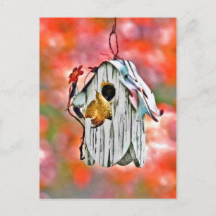Birdhouse und Wren Postkarte