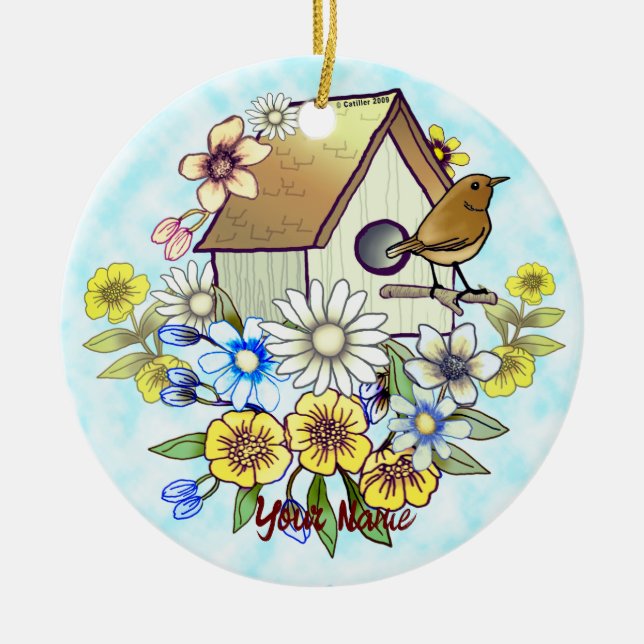 Birdhouse Wren-Ornament Keramik Ornament (Vorne)
