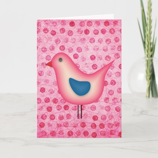 Birdie auf Pink Polka Dots Karte (Vorderseite)