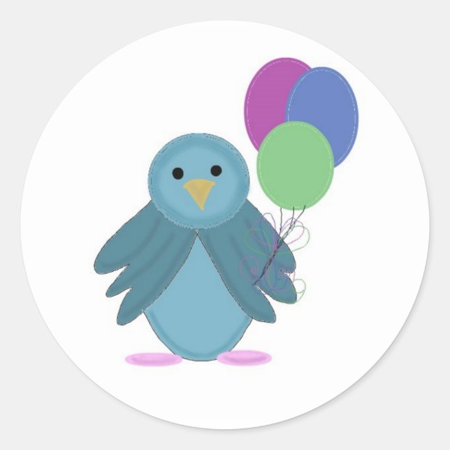 Birdie mit Birthday Balloons Runder Aufkleber (Vorderseite)