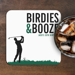 Birdies & Booze Erwachsene Golf-Geburtstagsfeier Rechteckiger Pappuntersetzer