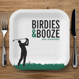 Birdies & Booze Erwachsenen-Golf-Geburtstagsfeier Pappteller