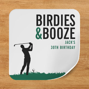 Birdies & Booze Erwachsenen-Golf-Geburtstagsfeier Quadratischer Aufkleber