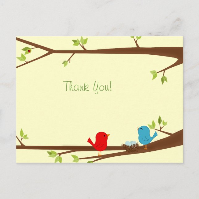 Birdies mit Nest Baby Dusche Danke Postcard Postkarte (Vorderseite)