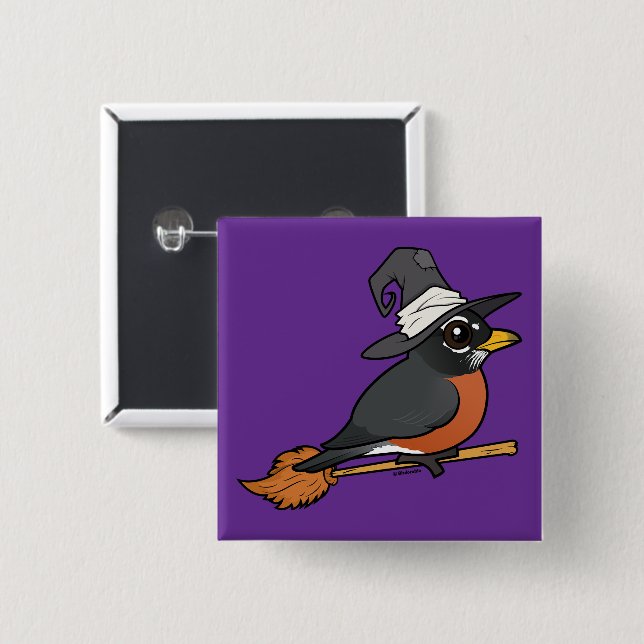 Birdorable Amerikanischer Rotkehlchen Hexe Hallowe Button (Vorne & Hinten)