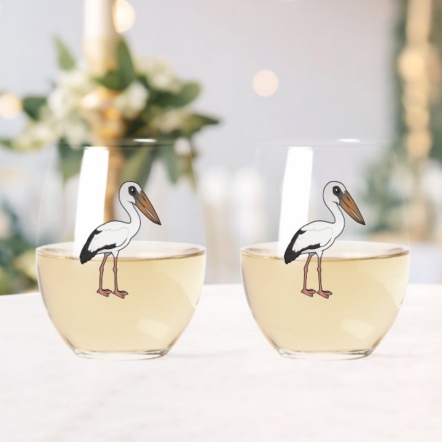 Birdorable Asian Openbill Weinglas Ohne Stiel (Insitu (Hochzeit))