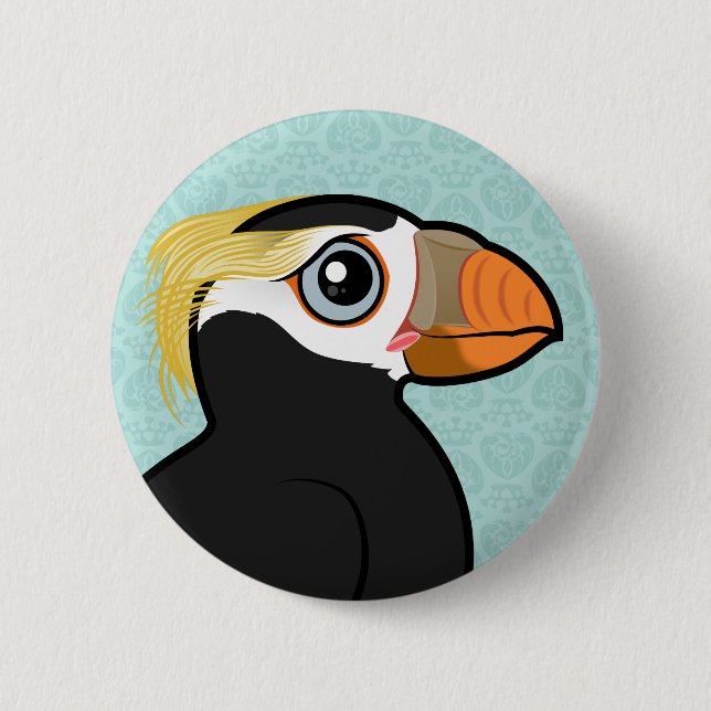 Birdorable büscheliger Papageientaucher Button (Vorderseite)