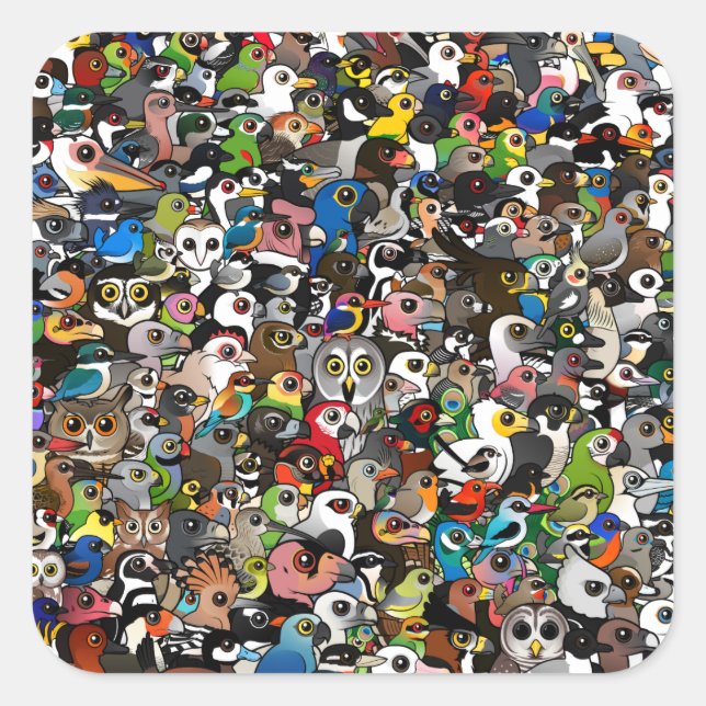 Birdorable Crowd Quadratischer Aufkleber (Vorderseite)